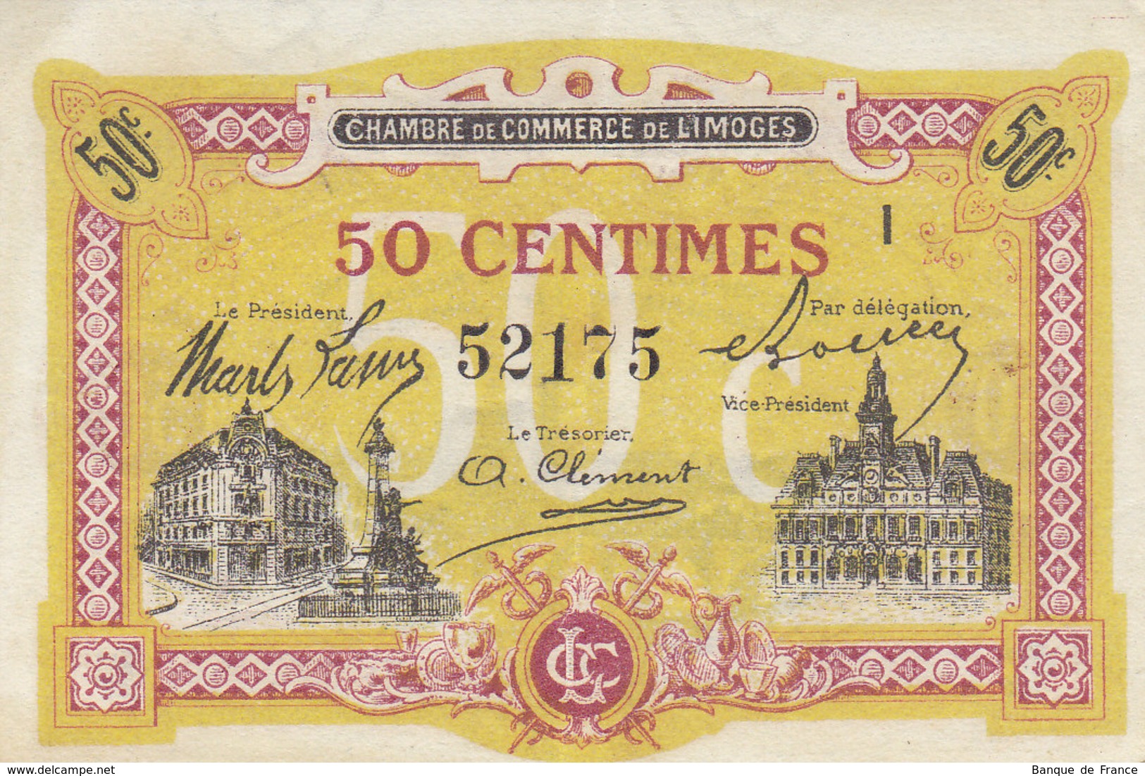 Chambre De Commerce De Limoges Billet 50 C Série I Remboursement 1er Janvier 1923 JP.073.23 - Chambre De Commerce