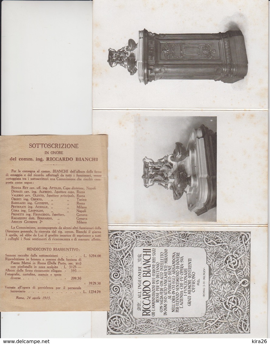 Commemorativa Ing. Riccardo Bianchi Amministrazione Ferrovie Dello Stato Roma 3 Aprile 1915 Tripla Con Foglio Interno - Altri & Non Classificati