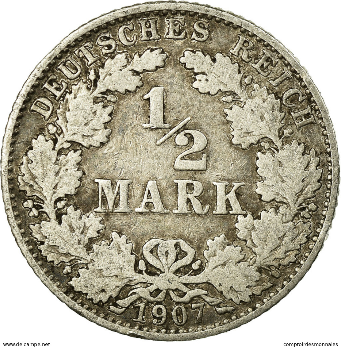 Monnaie, GERMANY - EMPIRE, 1/2 Mark, 1907, Munich, TTB, Argent, KM:17 - 1/2 Mark