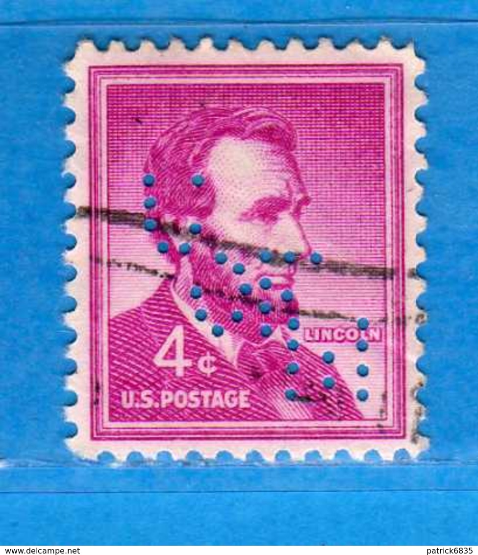 (Us2) USA °- 1954-1961 - A.LINCOLN. PERFIN.  4. C. Unif. 824. . USED.  Vedi Descrizione - Perfin