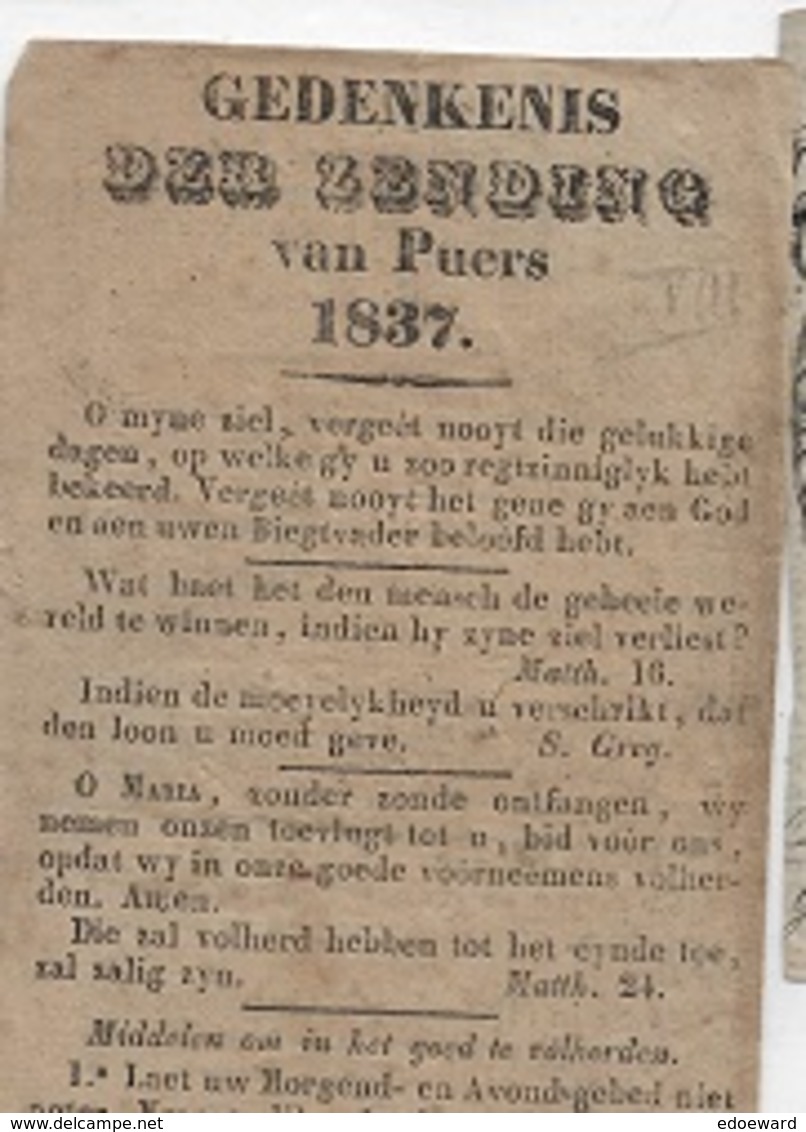 Z11/ PUERS  1837   GEDENKENIS DER ZENDING - Religion & Esotérisme