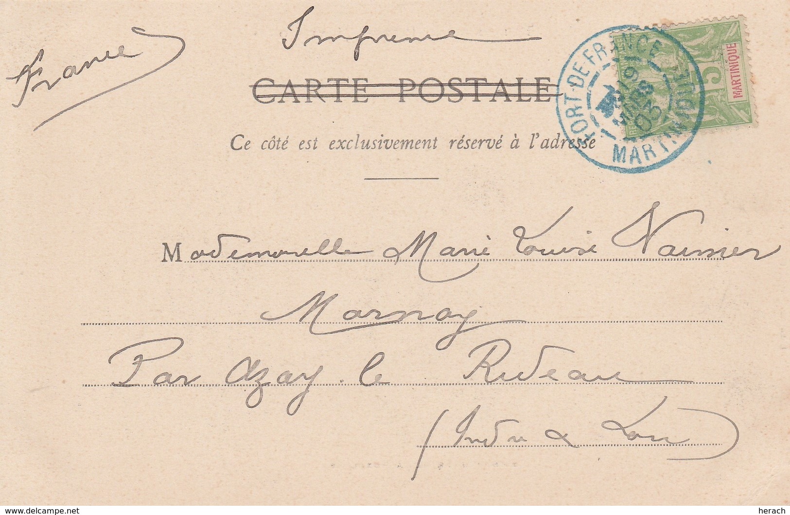 Martinique Carte Postale Fort De France 1903 - Brieven En Documenten