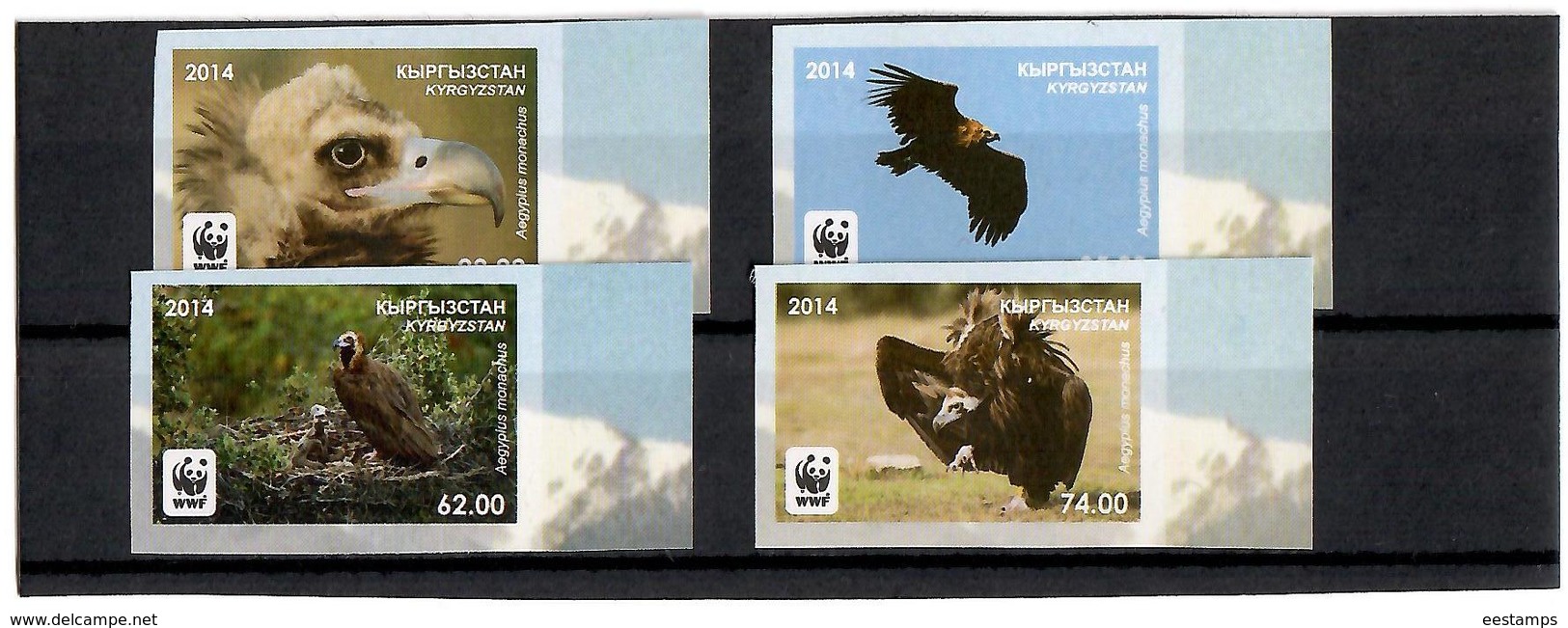 Kyrgyzstan.2014 WWF. Birds. Black Vulture. Imperf. 4v: 29,35,62,74 - Kirgisistan