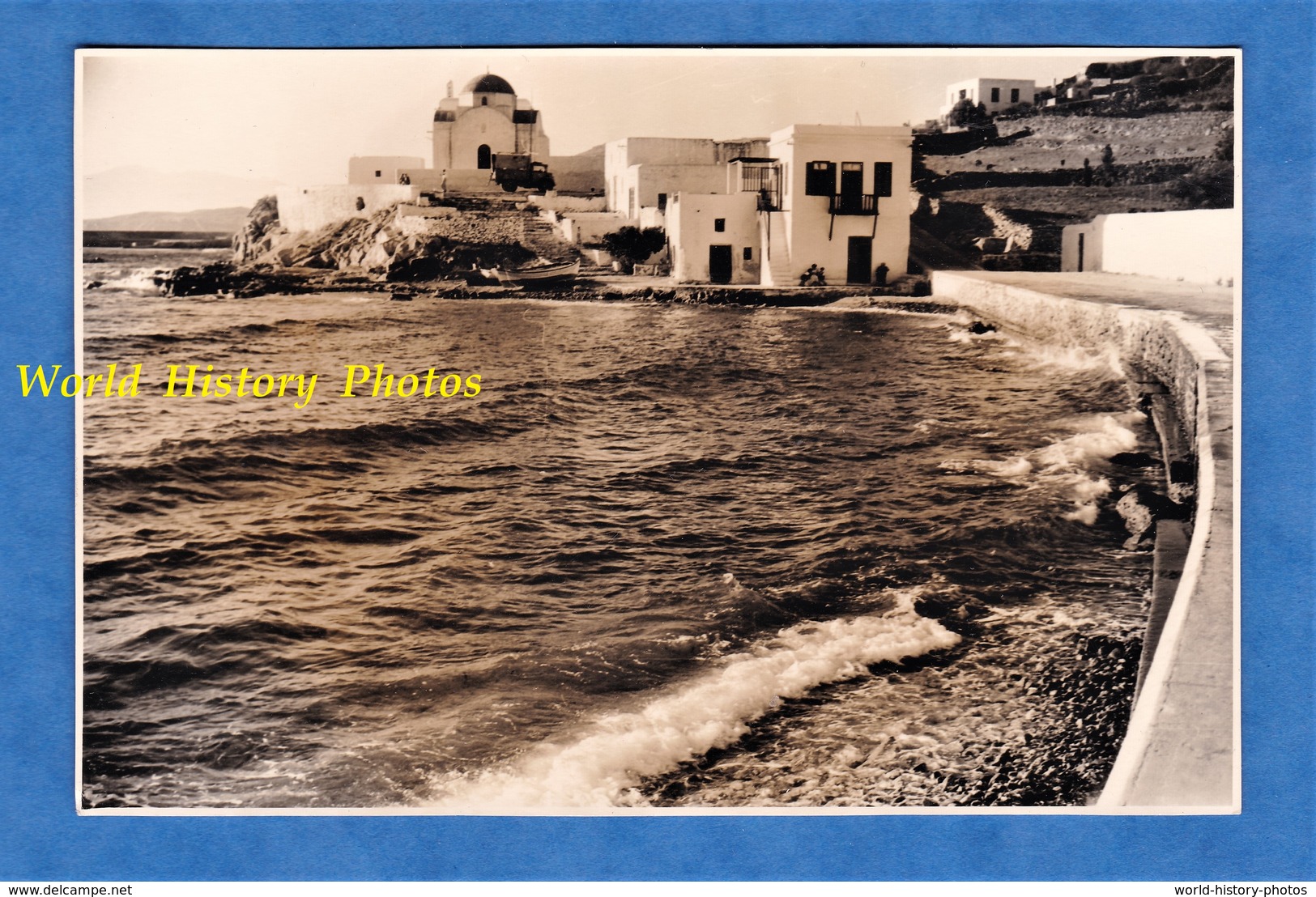 Photo Ancienne - CRETE ? SANTORIN ? MYKHONOS ? - Gréce - Port à Situer - Eglise Architecture Antiquity History Greece - Lieux