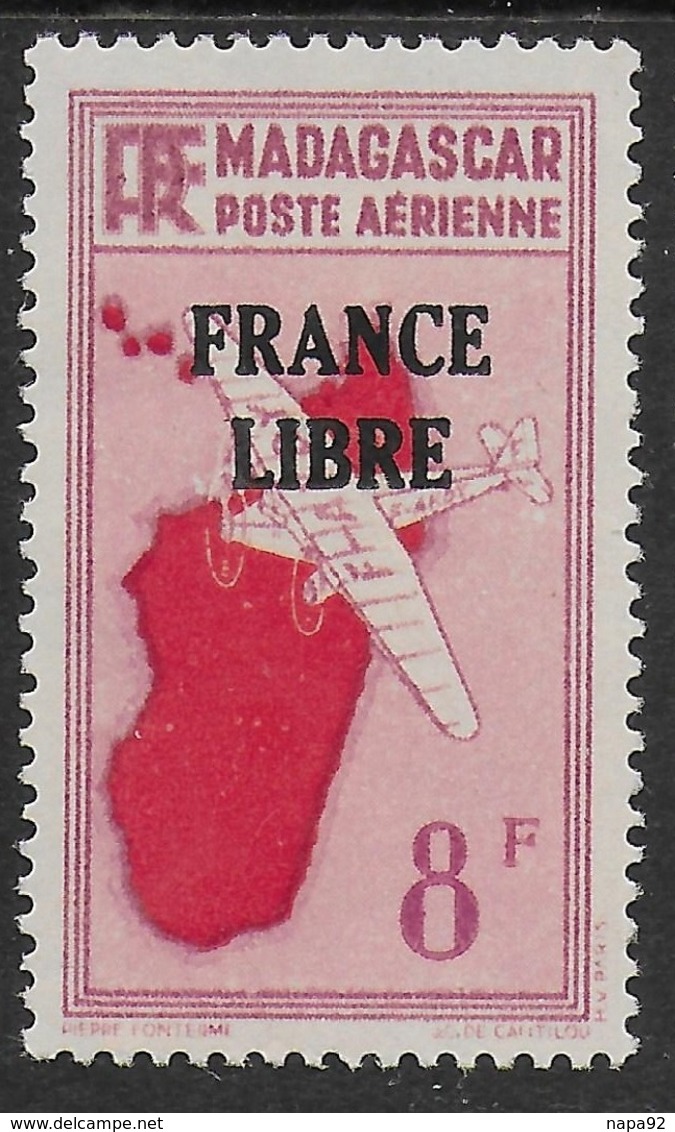 MADAGASCAR 1943 YT PA 47 SANS GOMME - SURCHARGE "FRANCE LIBRE" - Poste Aérienne