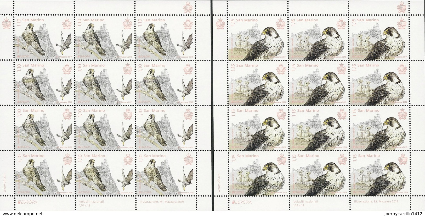 SAN MARINO/ SAINT-MARIN - EUROPA 2019 -NATIONAL BIRDS.-"AVES - BIRDS - VÖGEL -OISEAUX"- TWO SHEETLEST Of 12 STAMPS - 2019