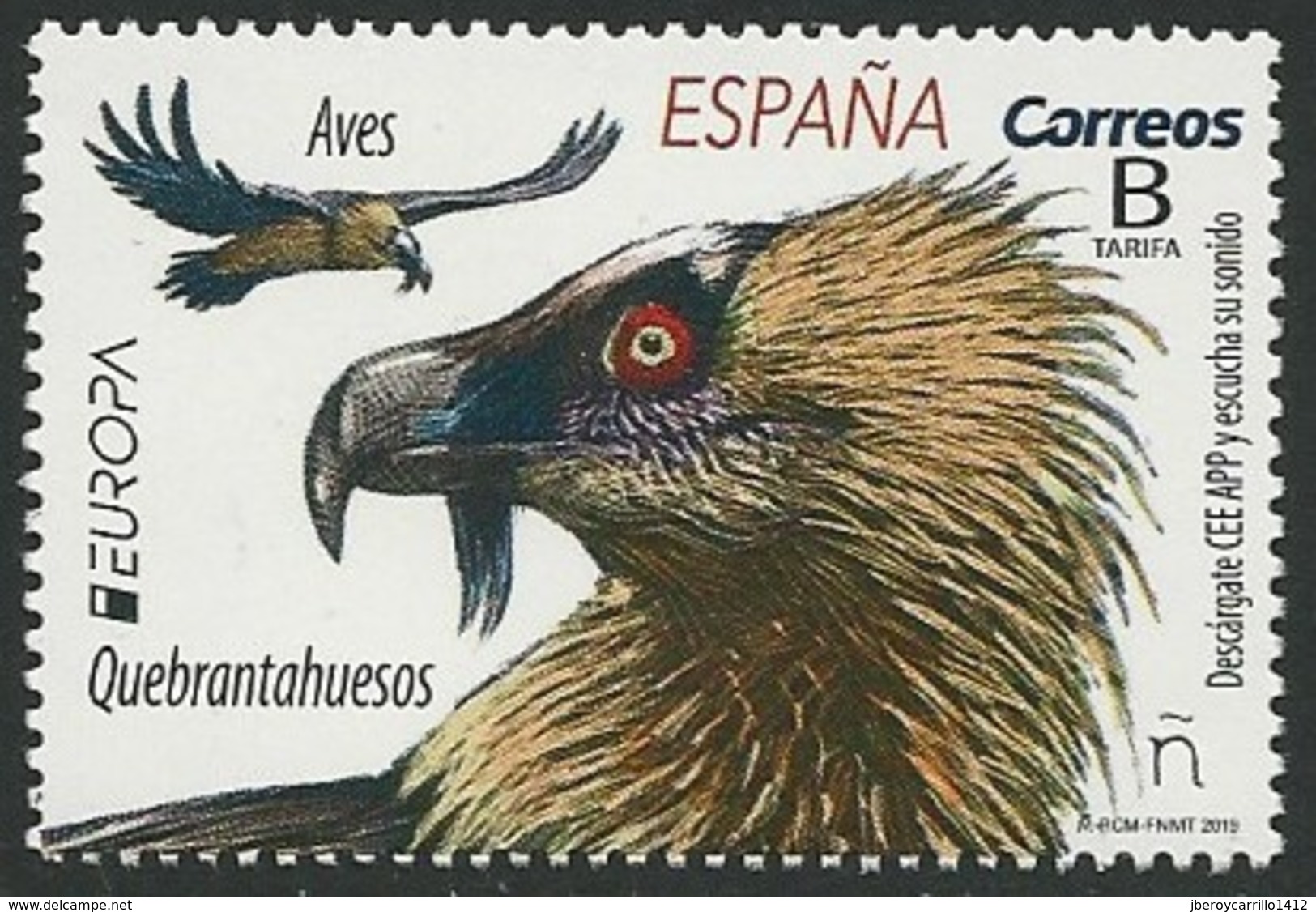 ESPAÑA/ SPAIN/ SPANIEN/ ESPAGNE - EUROPA 2019 -NATIONAL BIRDS.-"AVES - BIRDS - VÖGEL -OISEAUX"- SINGLE STAMP - 2019