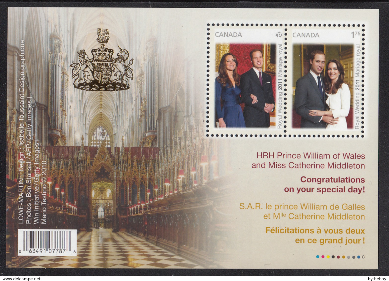 Canada 2011 MNH Sc 2465c Souvenir Sheet Of 2 Royal Wedding Gold Crown Overprint - Neufs