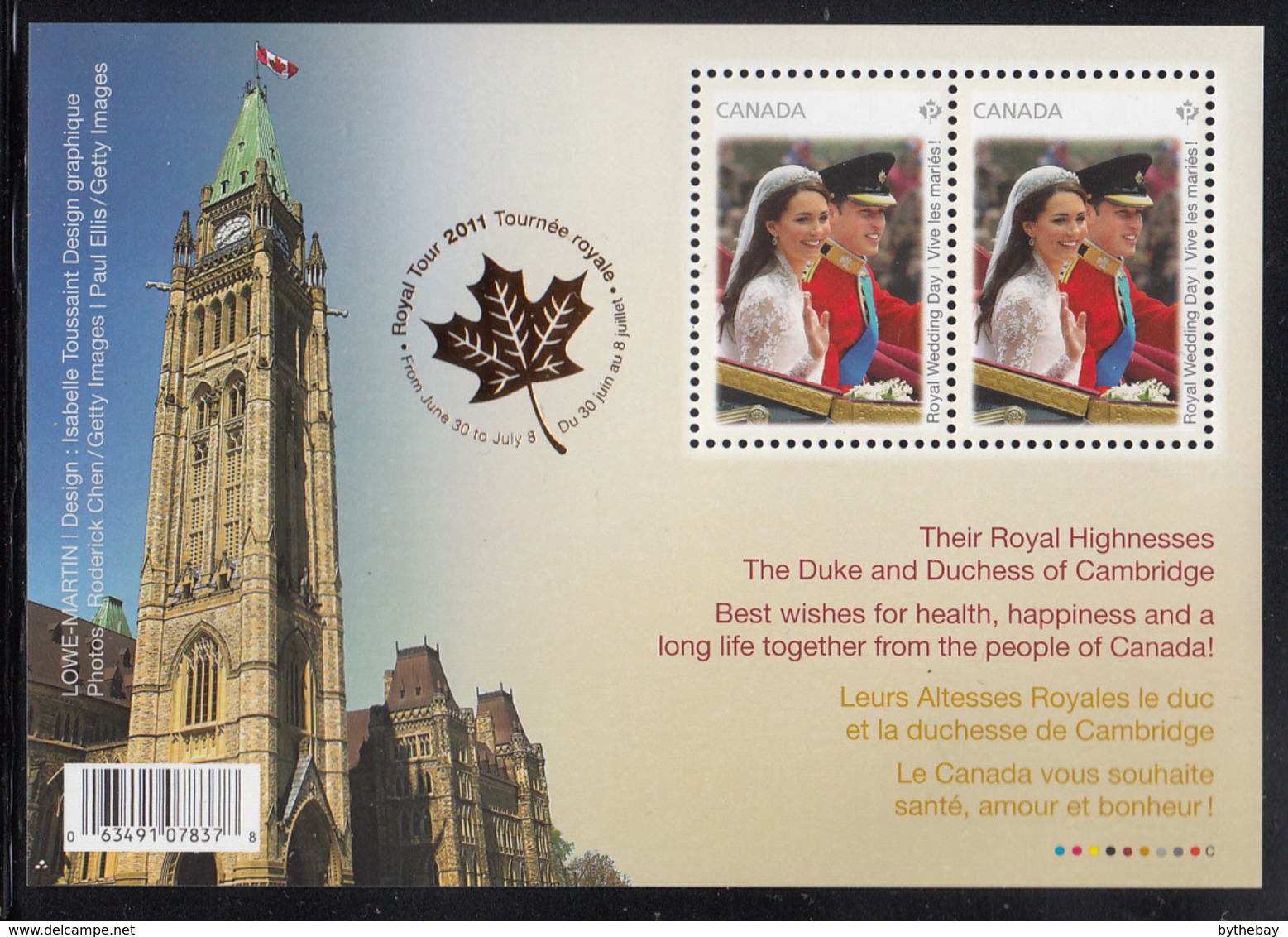 Canada 2011 MNH Sc 2477b Souvenir Sheet Of 2 Royal Wedding Parliament, Royal Tour - Neufs