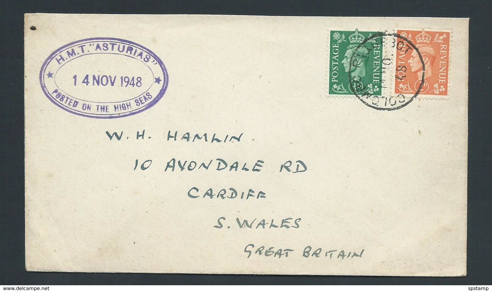 Ceylon 1948 Paquebot Cover To Wales Ship Asturias Great Britain Adhesives - Sri Lanka (Ceylon) (1948-...)