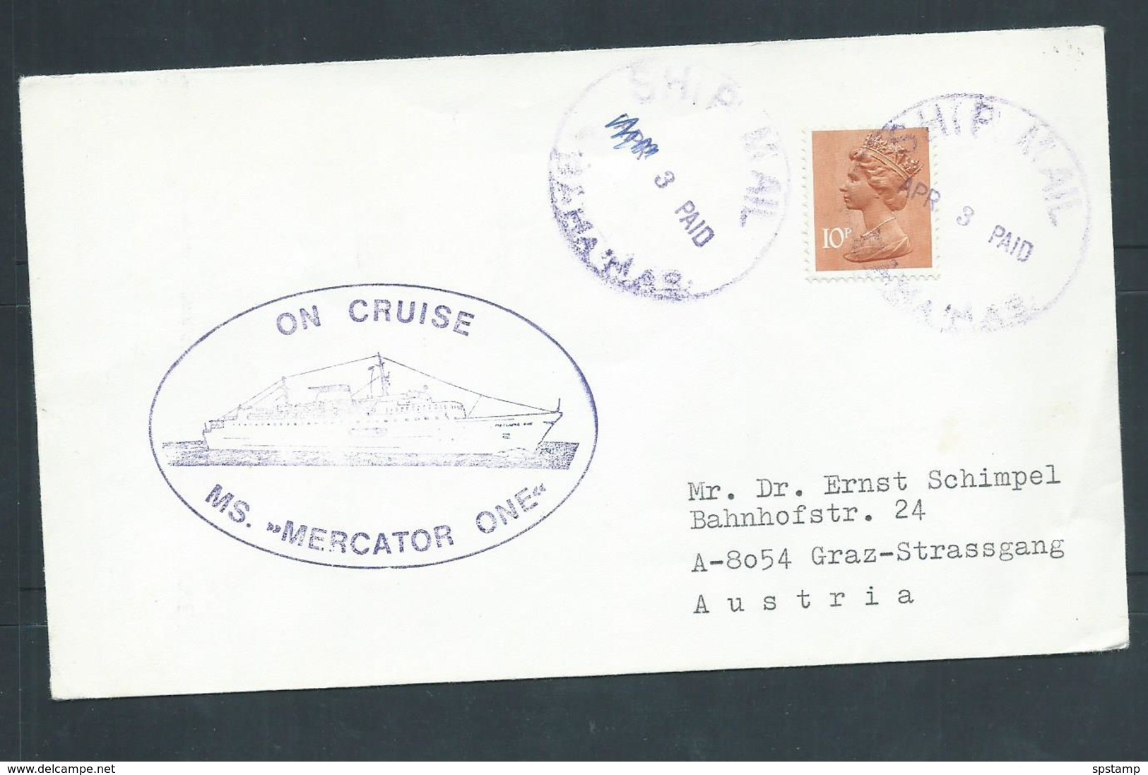 Bahamas 1980 's Paquebot Cover To Austria , Ship Mercator One , GB Adhesive - Bahamas (1973-...)