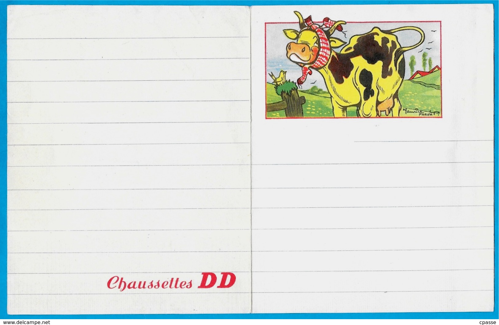 Papier à Lettre "Chaussettes DD" Vache Par Maurice Parent Illustrateur - Publicités