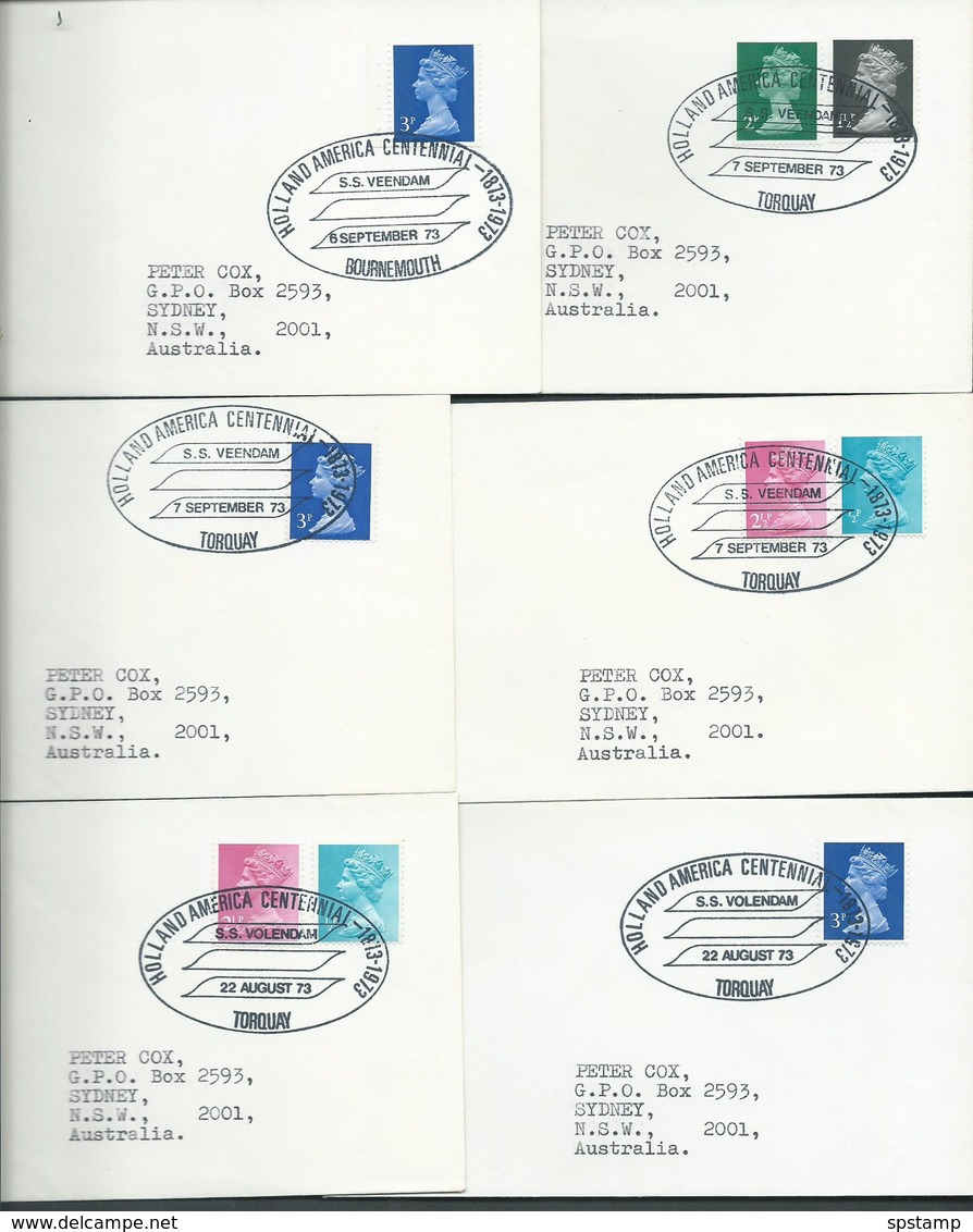 Great Britain 1973 Paquebot Covers To Australia X 6 , Ships Of Holland America Line - Covers & Documents