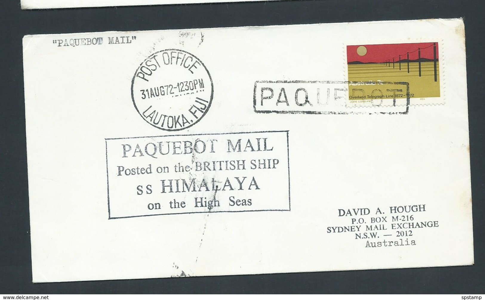 Fiji 1972 Paquebot Cover To Australia , Ship Himilaya , Australian Adhesive - Fiji (1970-...)