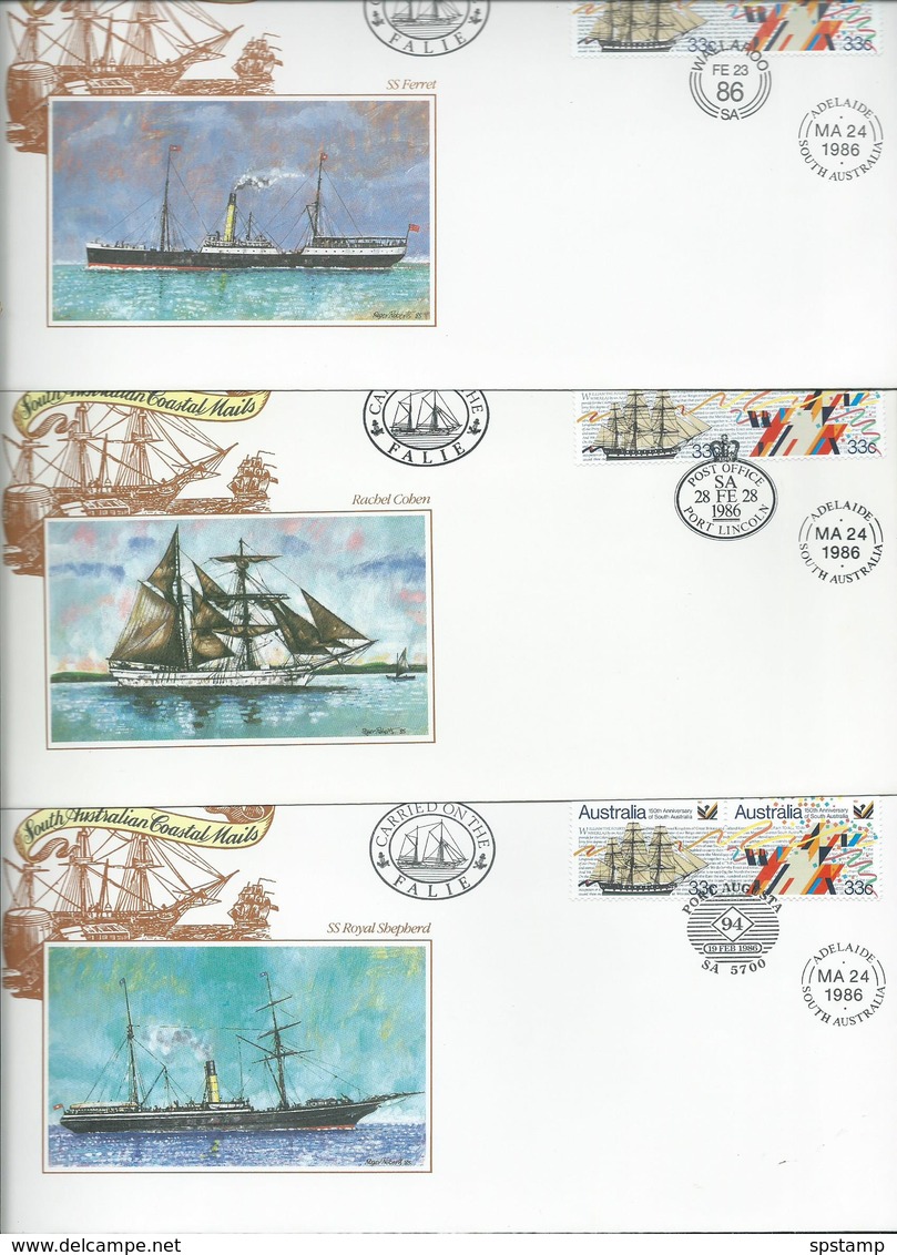 Australia 1986 South Australian Anniversary Pairs On 5 Illustrated Ship Coastal Mail Covers - Covers & Documents