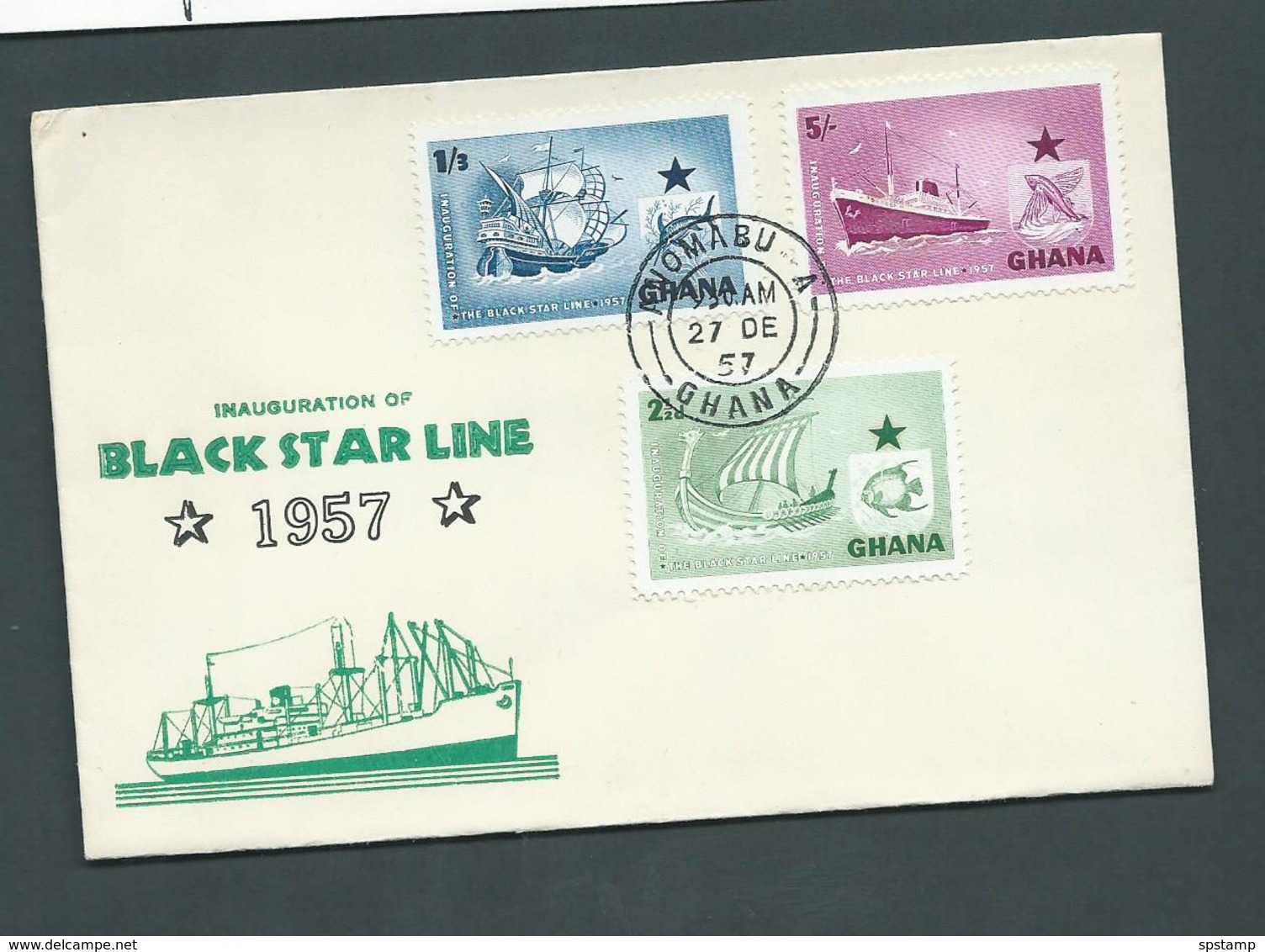 Ghana 1957 Black Star Ship Line Set Of 3 On Very Clean FDC Illustrated Unaddressed - Ghana (1957-...)