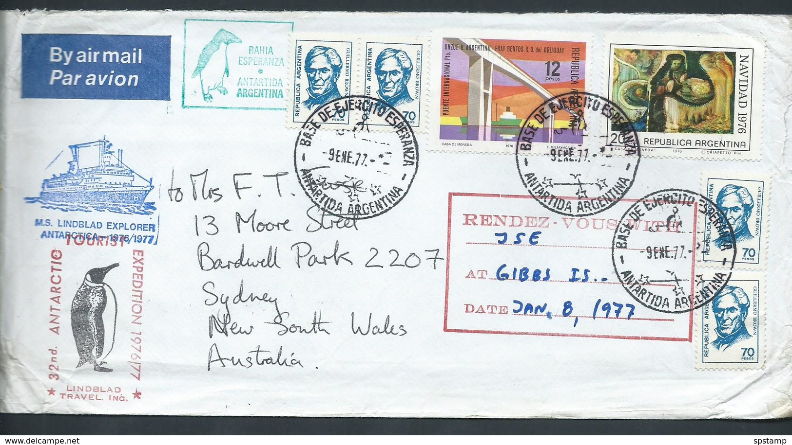 Argentina Antarctic Expedition 1977 Cover To Australia , Ship Lindblad Explorer , Profuse Cachets - Other & Unclassified