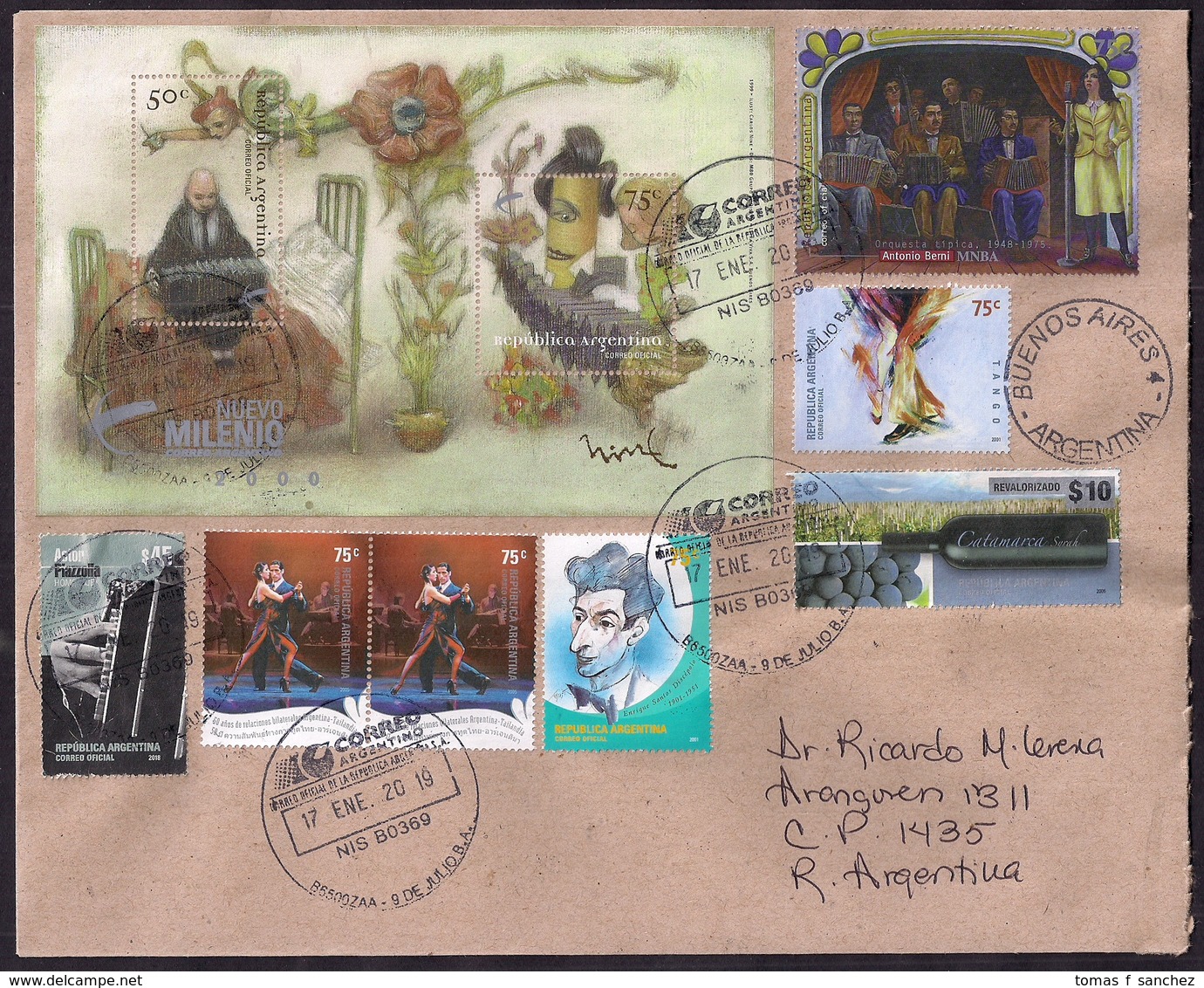 Argentina - 2019 - Lettre - Tango - Bandoneón - Musique - Danse - Timbres Diverse - Lettres & Documents