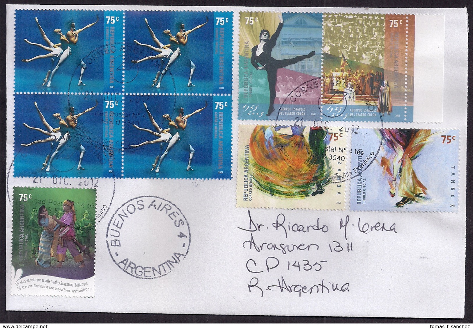 Argentina - 2012 - Lettre - Danse Classique - Ballet - Danse - Timbres Diverse - Storia Postale