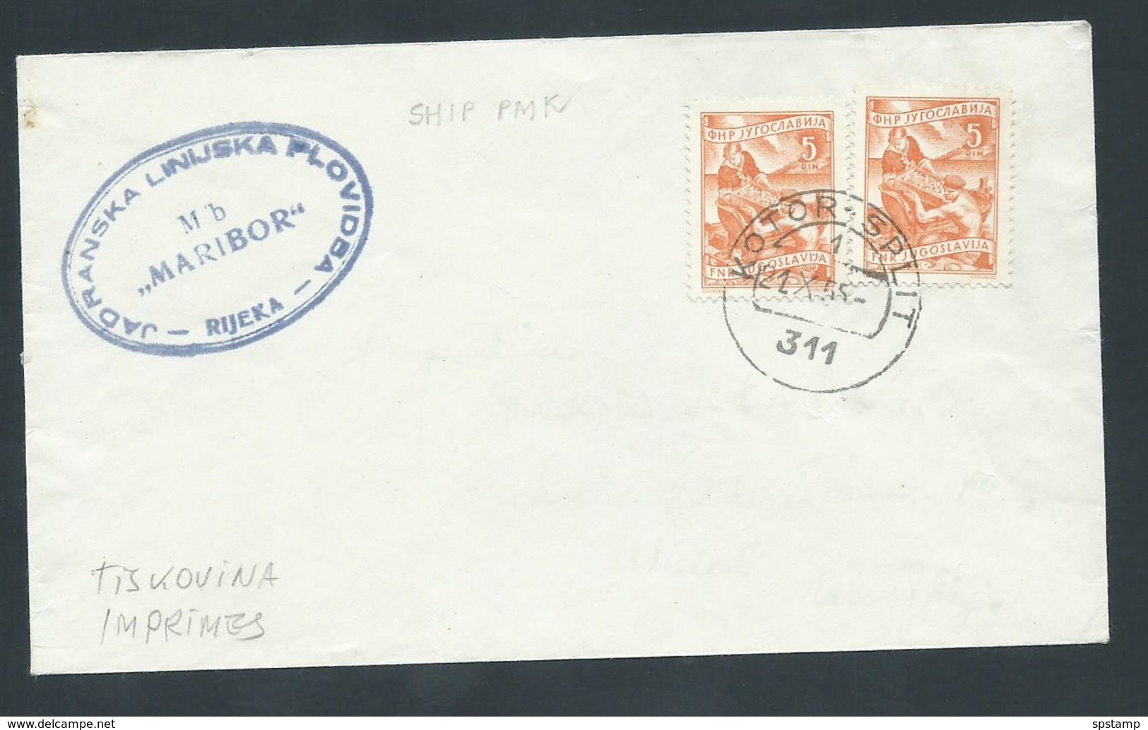 Yugoslavia 1955 Ship Mail Cover Kotor - Split To Austria Ship Maribor - Covers & Documents