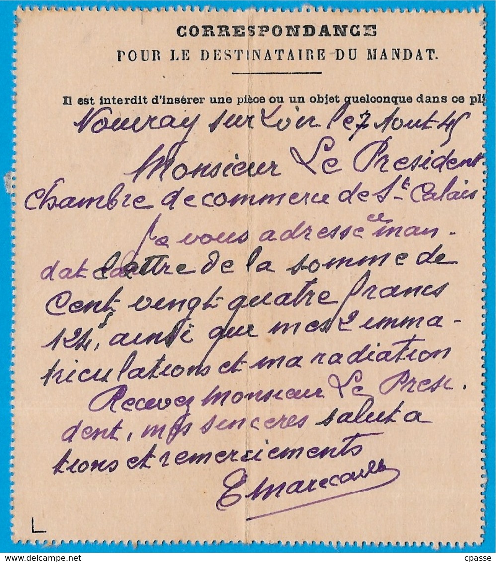 Récépissé De Mandat-Lettre Avec Cachet Manuel Perlé Octogonal VOUVRAY-sur-LOIR Sarthe (72) - Cachets Manuels