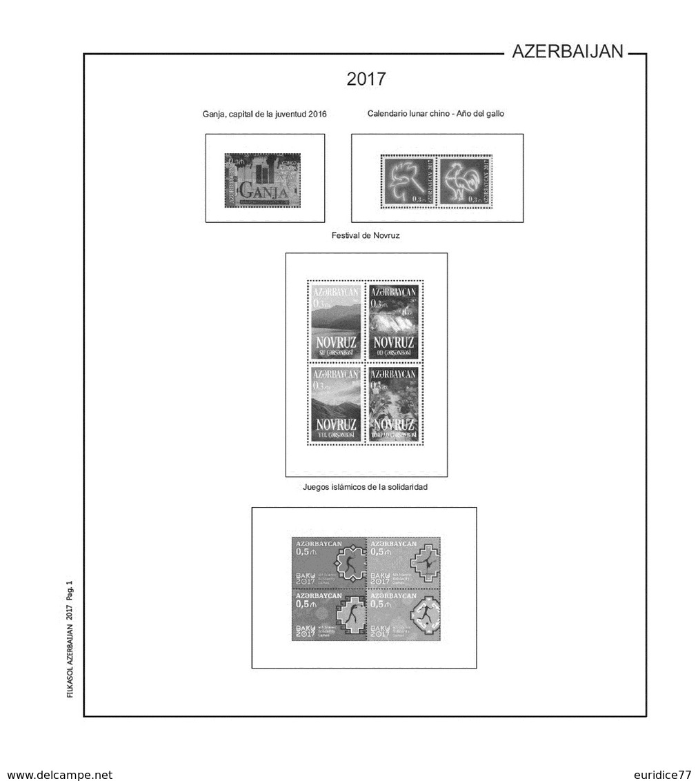 Suplemento Filkasol Azerbaijan 2017 - Ilustrado Para Album 15 Anillas - Pre-Impresas