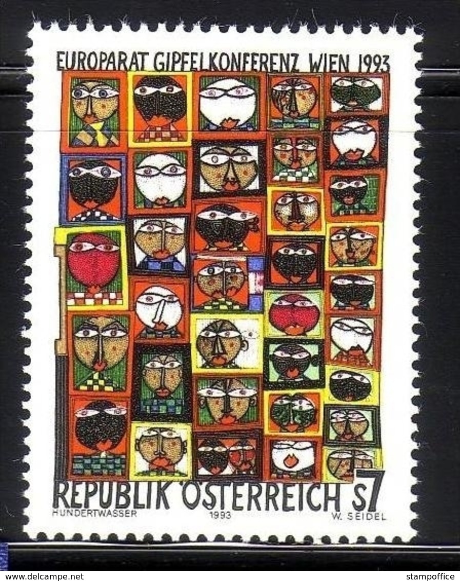 ÖSTERREICH MI-NR. 2111 ** MITLÄUFER 1993 - GIPFELKONFERENZ DES EUROPARATES - HUNDERTWASSER - Europäischer Gedanke