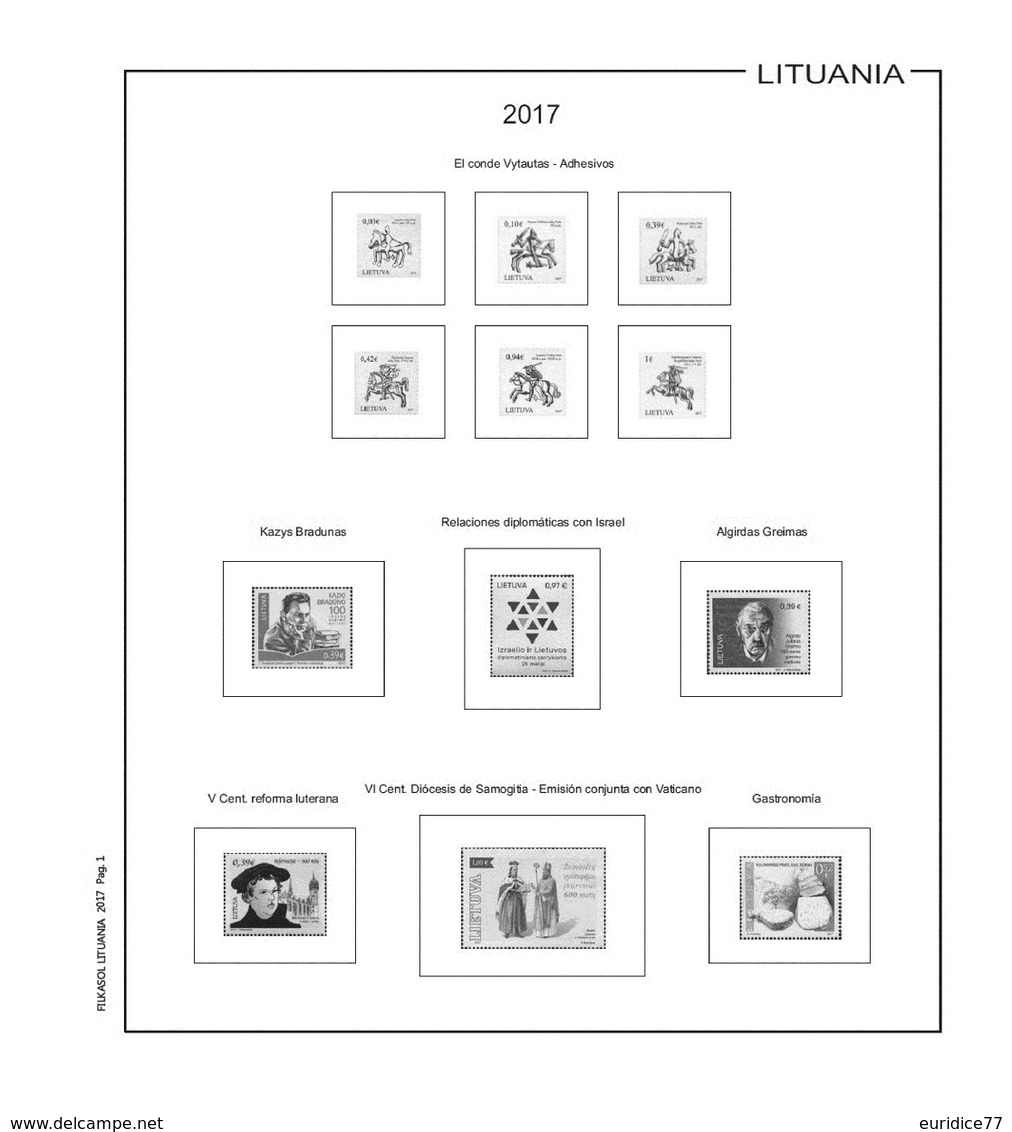 Suplemento Filkasol Lituania 2017 - Ilustrado Para Album 15 Anillas - Pre-Impresas