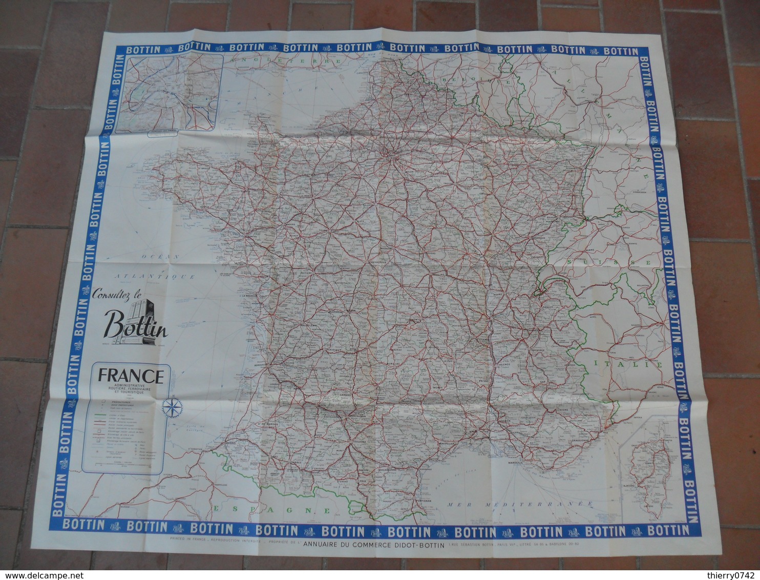 GRANDE AFFICHE LE BOTTIN CARTE FRANCE ADMINISTRATIVE ROUTIERE FERROVIERE DETAILS - Affiches