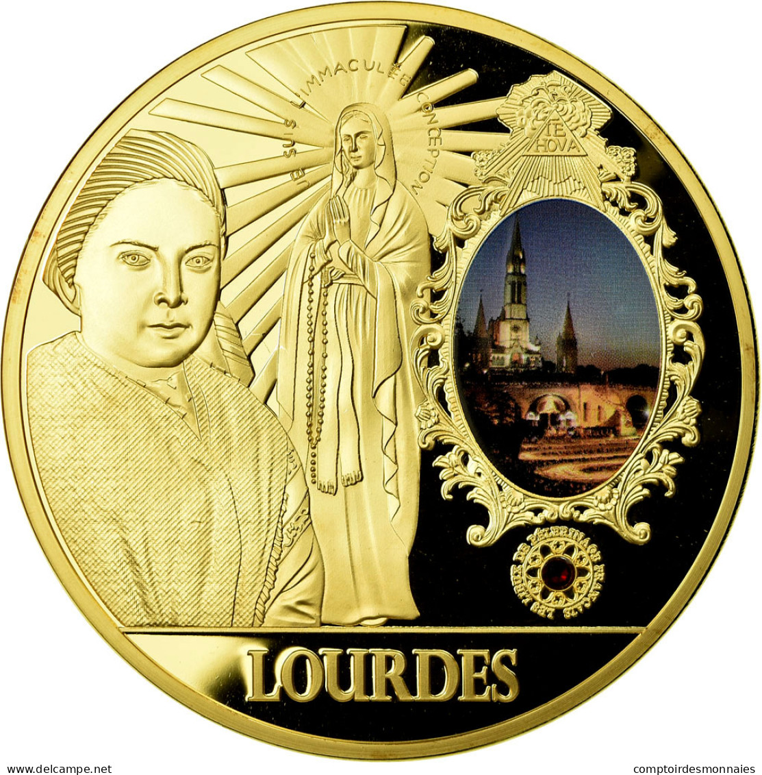 France, Médaille, Lourdes, Lieu De Pélerinage Français, FDC, Copper Gilt - Autres & Non Classés