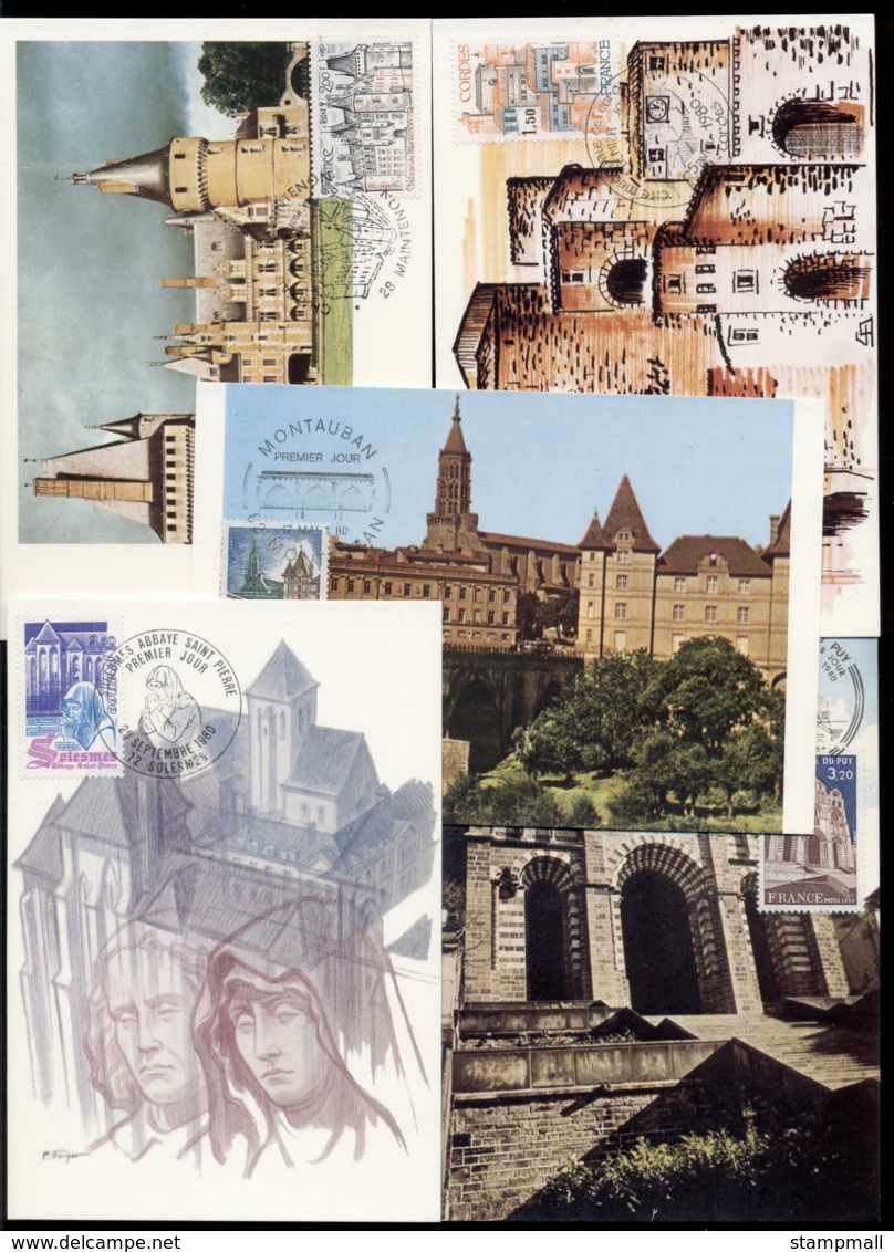 France 1980 Tourism, Buildings, Chateaus 5x Maxicards - 1980-1989