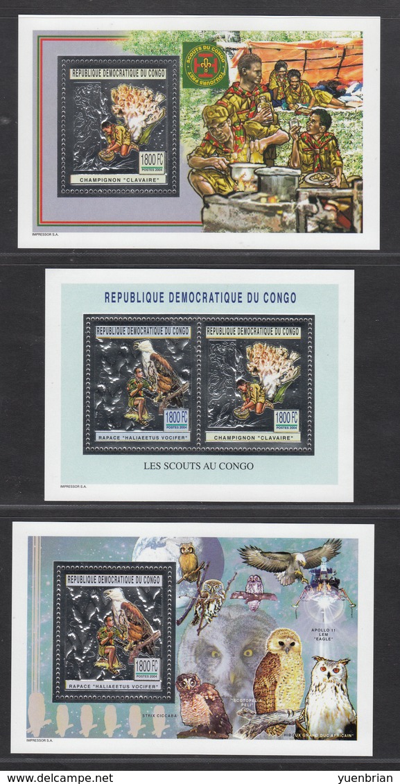 Congo, 2004 6x S/S, Scout, Silver + Gold, MNH**, Good Condition, Kept In De-humidity Cabinet Since Purchased - Neufs