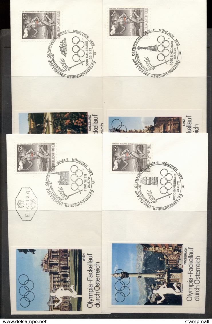 Austria 1972 Summer Olympics Munich, Torch Relay 4x FDC - FDC