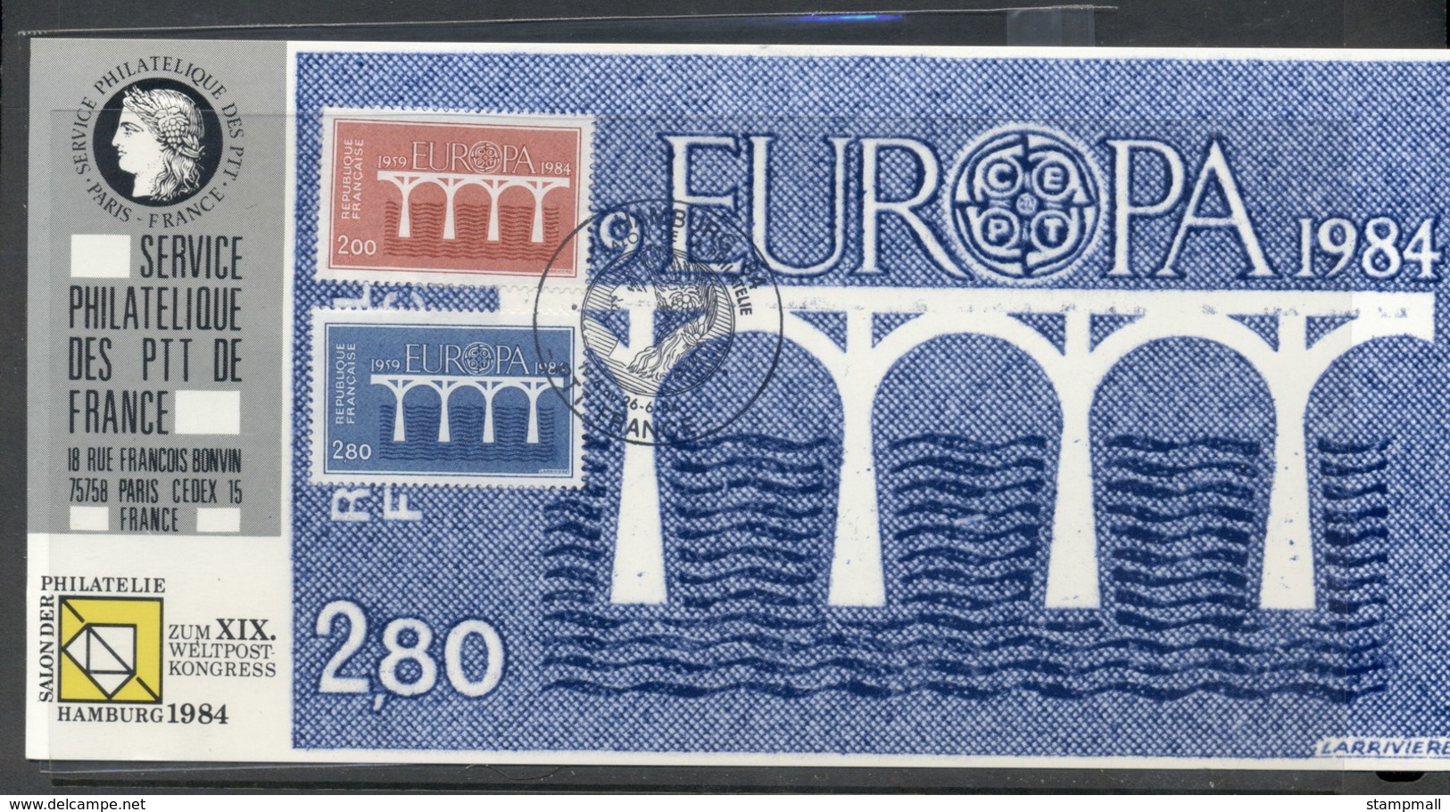 France 1984 Europa Bridges, Hamburg '84 Souvenir Card - 1980-1989