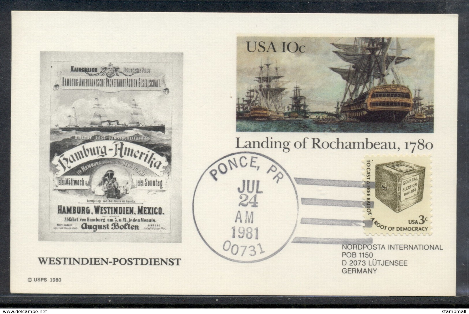 USA 1981 Landing Of Rochambeau PSE  Hamburg-Westindien Souvenir Cover - Event Covers
