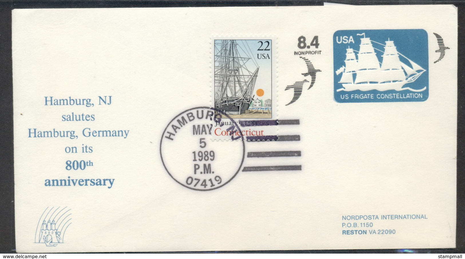 USA 1980 Frigate Constellation PSE, Hamburg Souvenir Cover - Enveloppes évenementielles