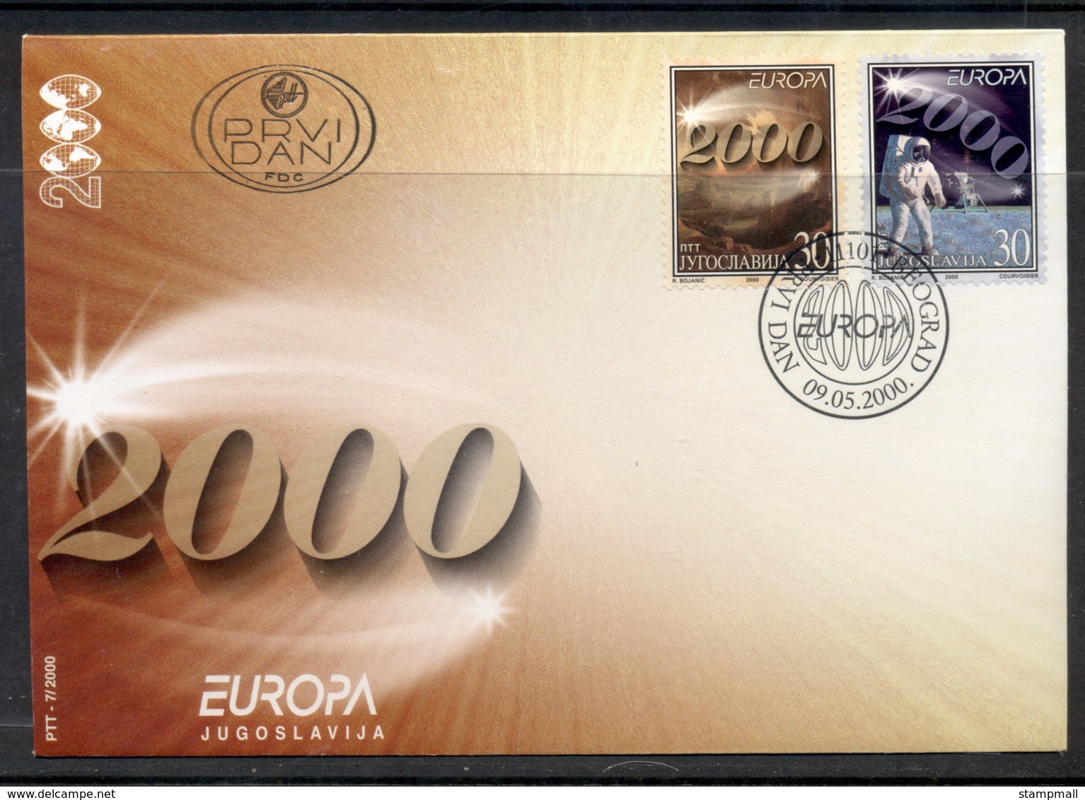 Yugoslavia 2000 Europa Field Of Stars, Space FDC - FDC