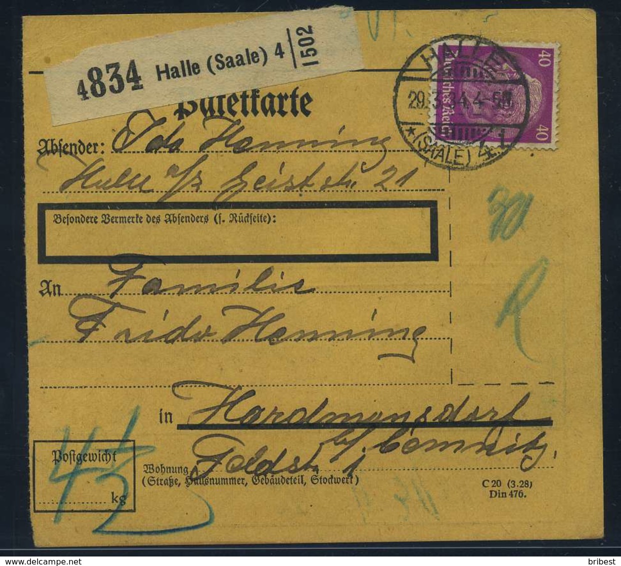 Paketkarte 1934 HALLE Siehe Beschreibung (115123) - Sonstige & Ohne Zuordnung