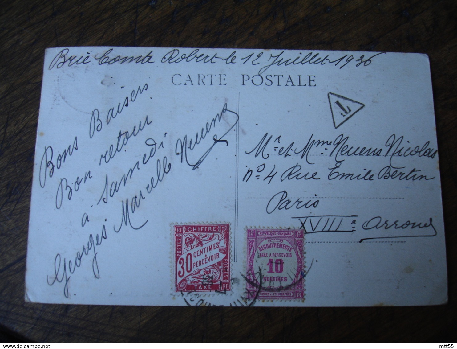 Lettre Taxee Timbre Duval 30 C  Plus Recouvrements 10 C - 1859-1959 Lettres & Documents