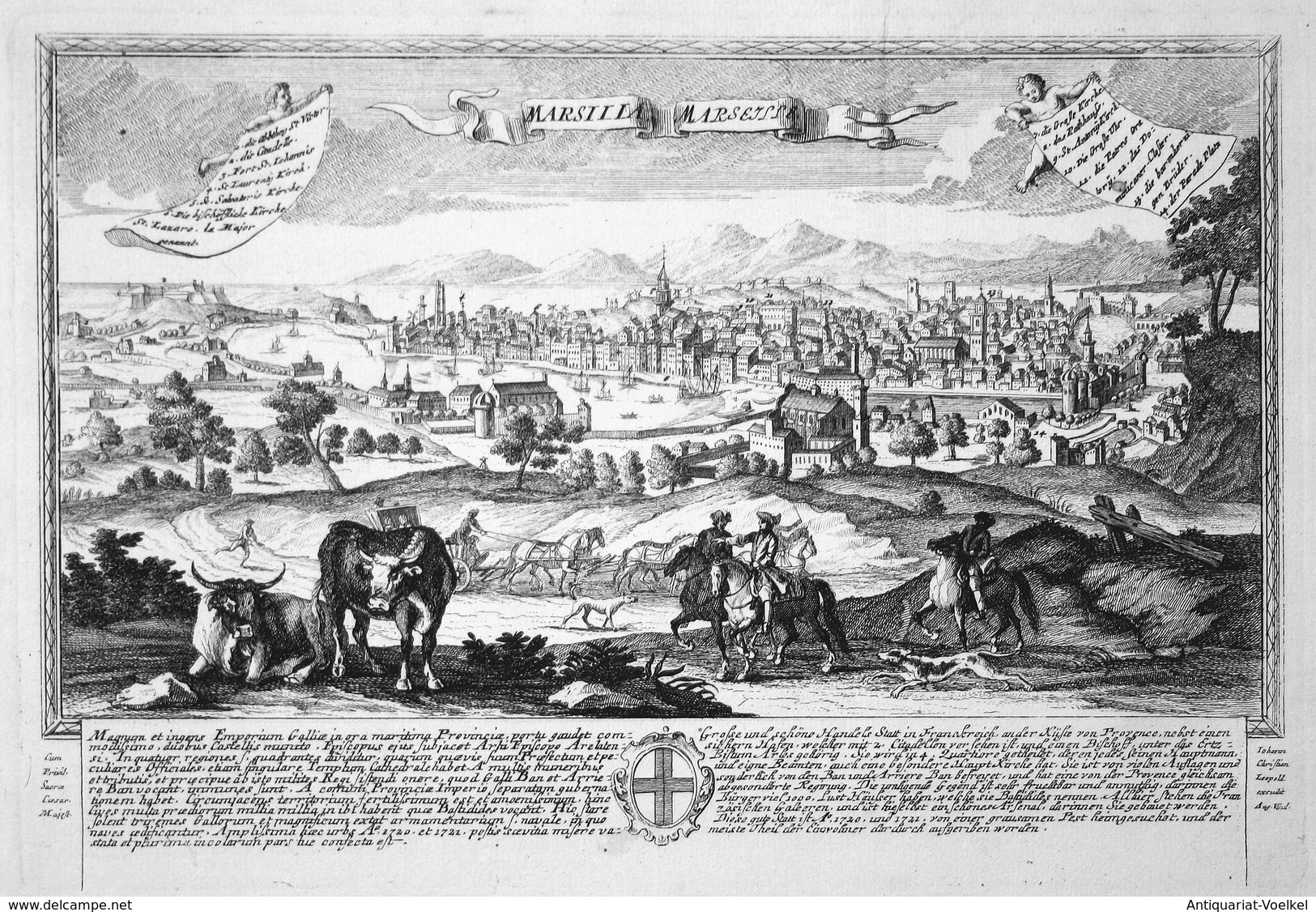 Marsilla - Marseille - Marseille France Frankreich Gravure Estampe Ansicht Panorama Kupferstich Engraving Leop - Stiche & Gravuren