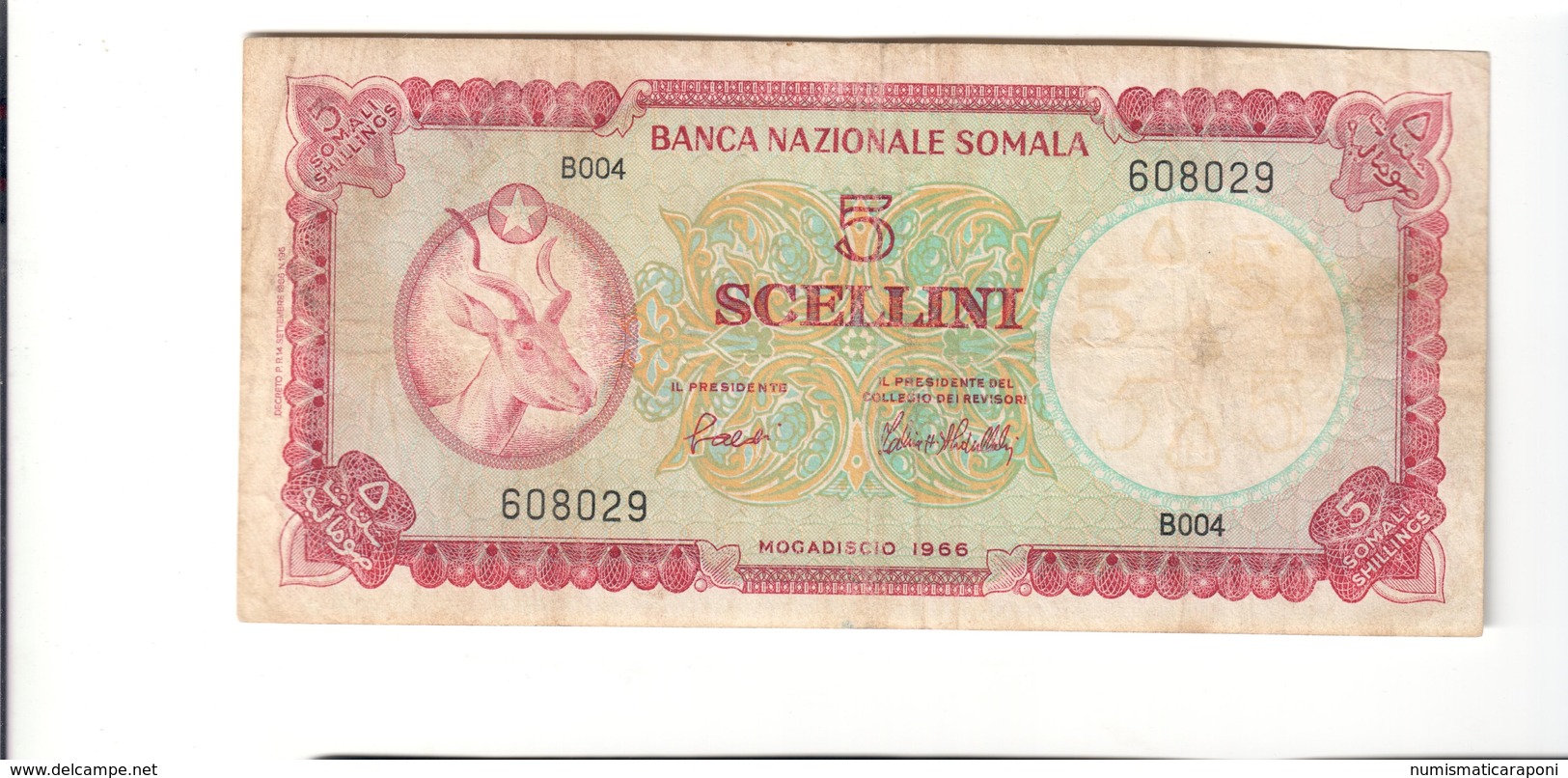 Somalia 5 Scellini Banca Nazionale Somala Mogadiscio 1966 Bb Lotto.2479 - Somaliland