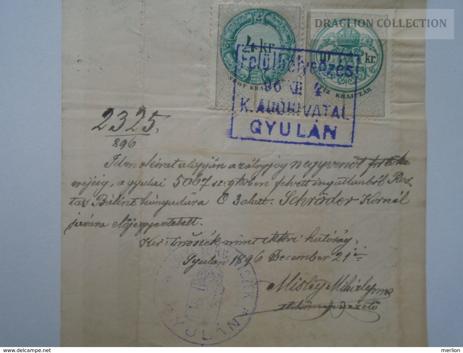 ZA192.24  Hungary   Váltó - Bill Of Exchange - GYULA 1896 - 5 Krajczár - Schröder Kornél ügyész - Erkel Sándor? - Cheques & Traveler's Cheques