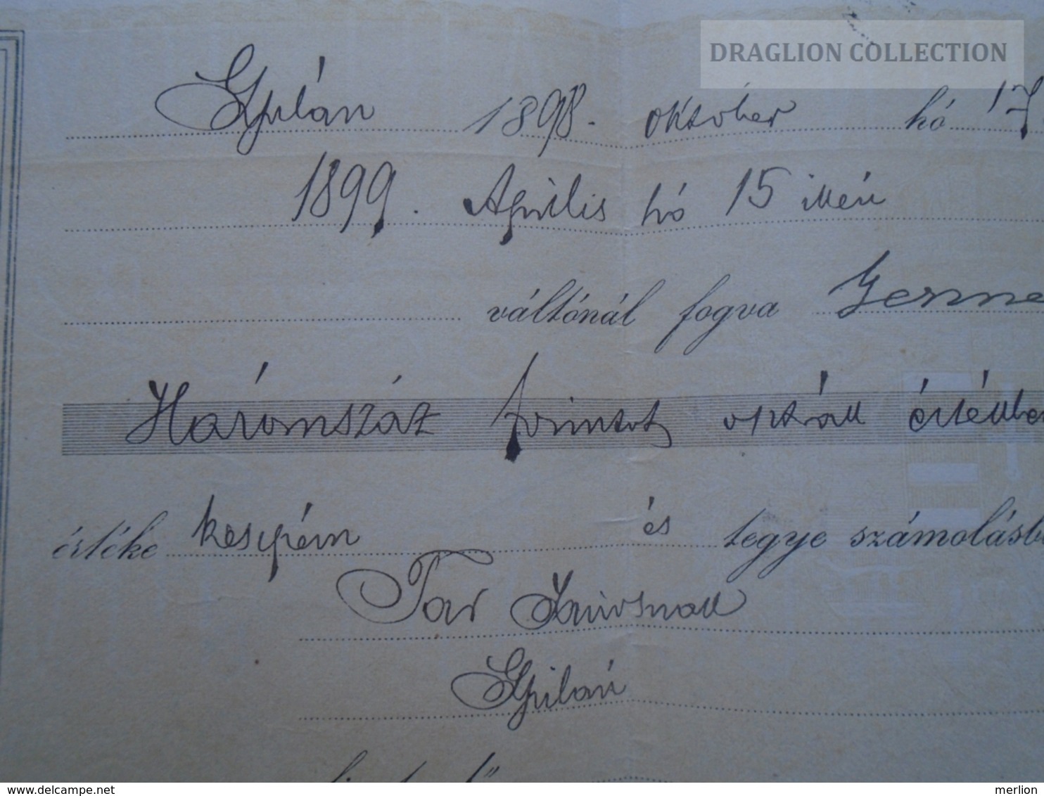 ZA192.26  Hungary   Váltó - Bill Of Exchange - GYULA 1898 - 20 Krajczár - 300 Forint  Hevesi Zsuzsánna Tar János Geszner - Cheques & Traveler's Cheques