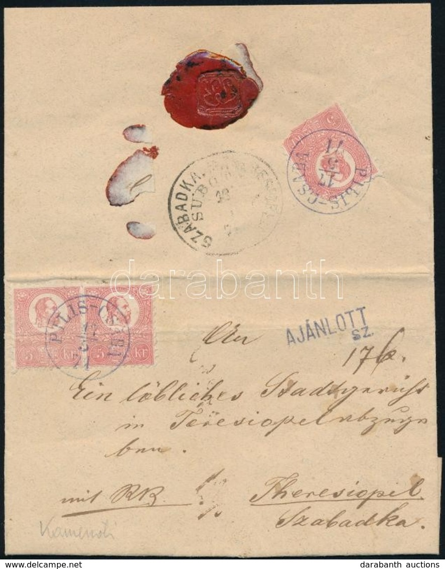 1871 Kőnyomat 3 X 5kr Ajánlott Levélen 'PILIS-CSABA' - 'SZABADKA. M.THERESIOPEL' (50.000++) (regiszterhajtás /fold) - Andere & Zonder Classificatie