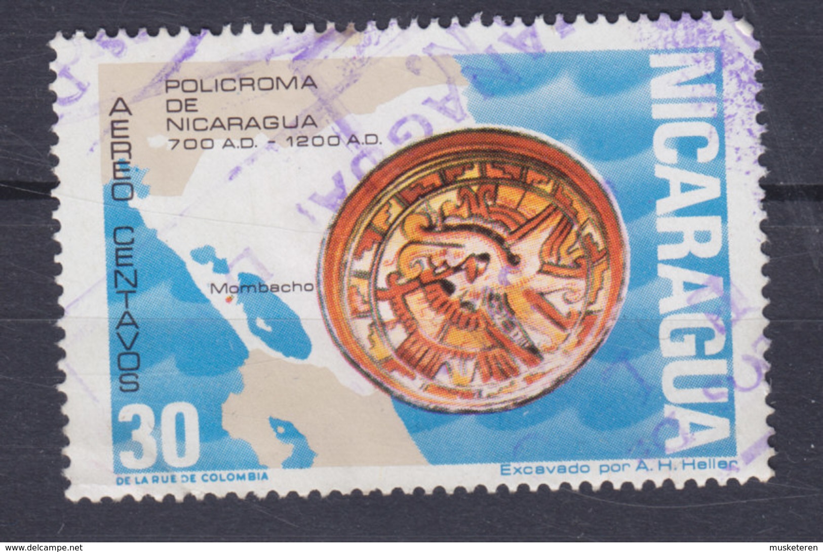 Nicaragua 1972 Mi. 1677   30c. Buntkeramiksammlung Aus Der Zeit Von Kolumbus Landkarte Map - Nicaragua