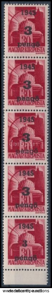 ** Nagyvárad I. 1945 Hadvezérek 3P/30f Függőleges ötöscsík, Az Alsó 3 Db Különböző Típus II + I. + III., Garantáltan Ere - Andere & Zonder Classificatie