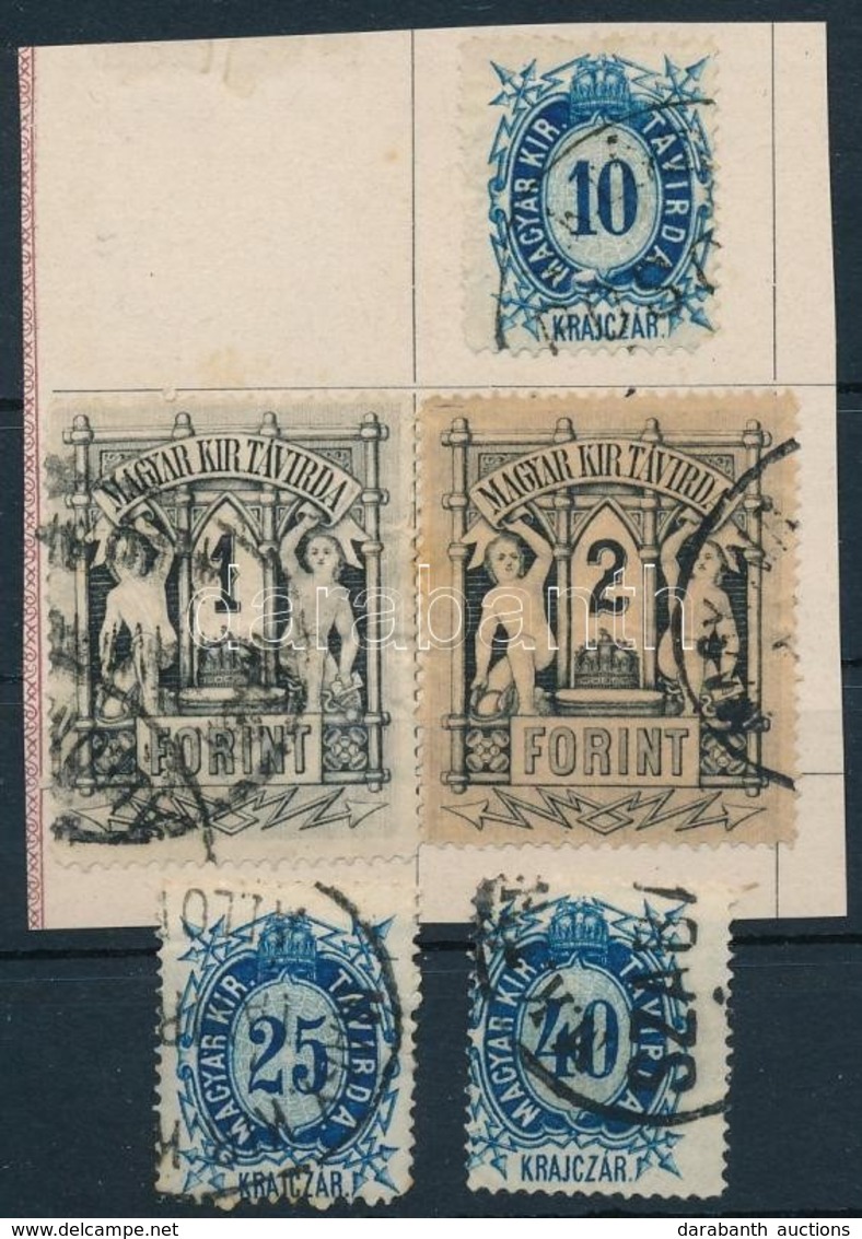 O 1874 Távírda Réznyomat 5 Használt érték Részben Papírlapra Ragasztva (15.500) (40kr Elvékonyodás / Thin Paper) - Autres & Non Classés