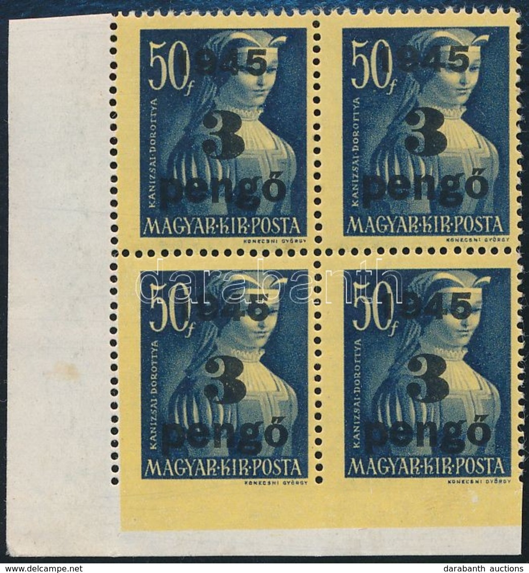 ** 1945 Kisegítő II. 3P/50f ívsarki Négyestömb, Alul Fogazatlan - Autres & Non Classés