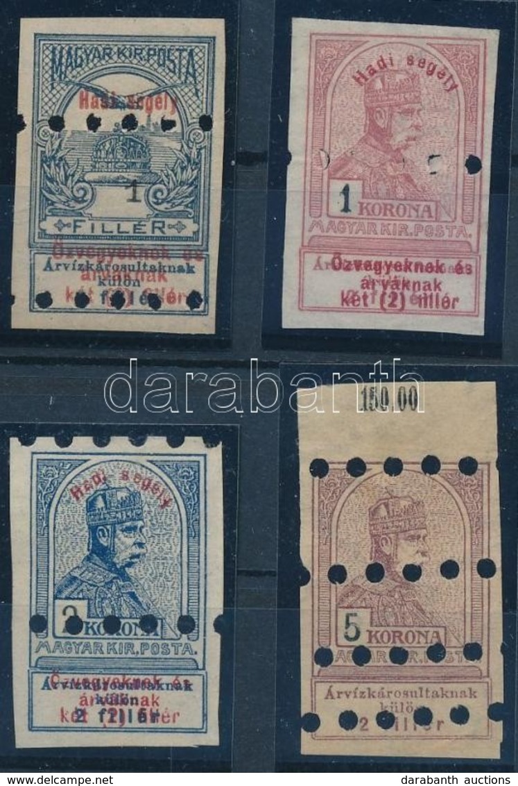 (*) 1913 Árvíz 5 K + 1914 Hadisegély 1f, 1 K, 2 K Nyomdai Megsemmisítő Lyukasztással - Other & Unclassified