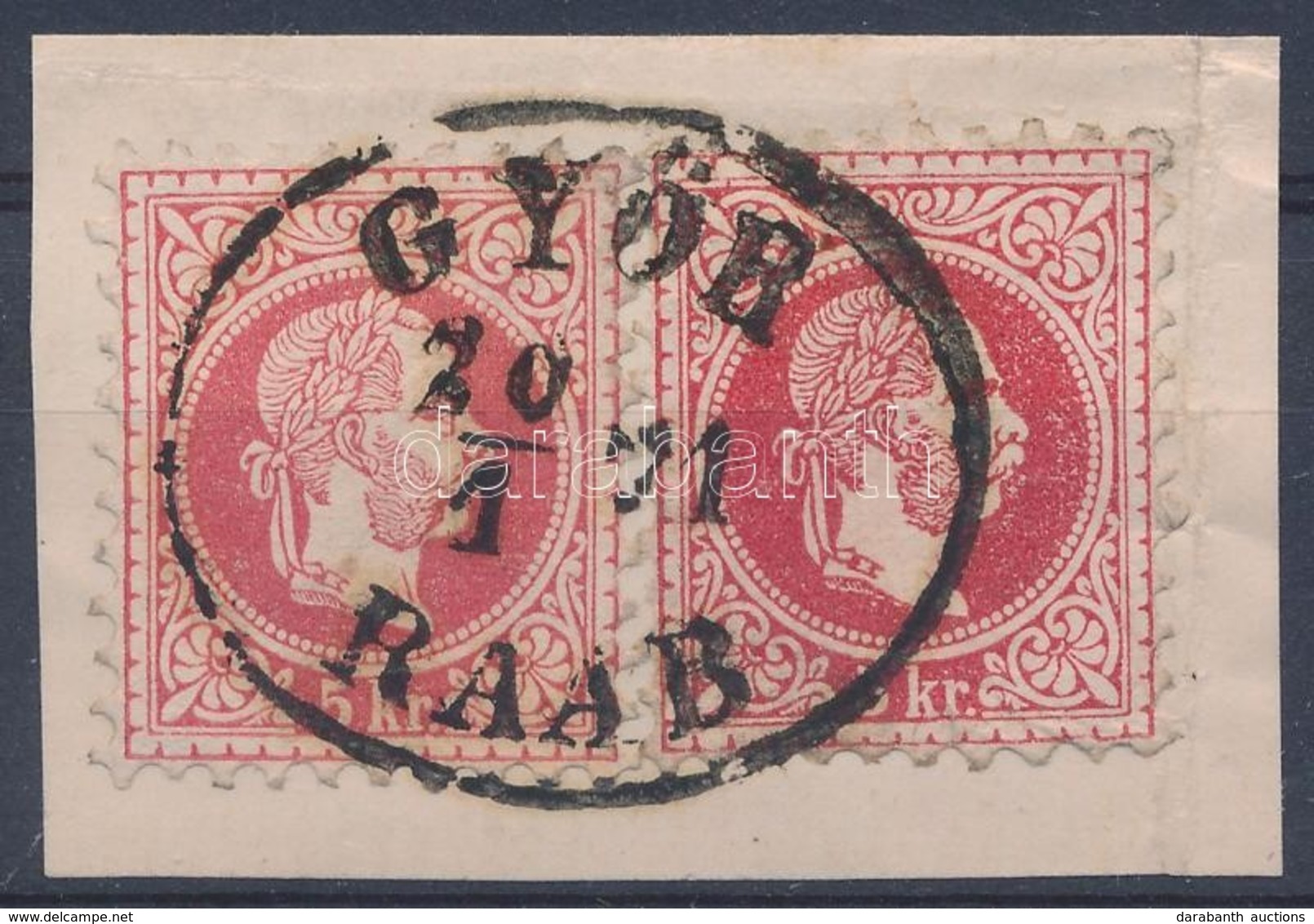 1867 2 X 5kr Kivágáson Eltérő Piros árnyalatban 'GYŐR / RAAB' - Altri & Non Classificati